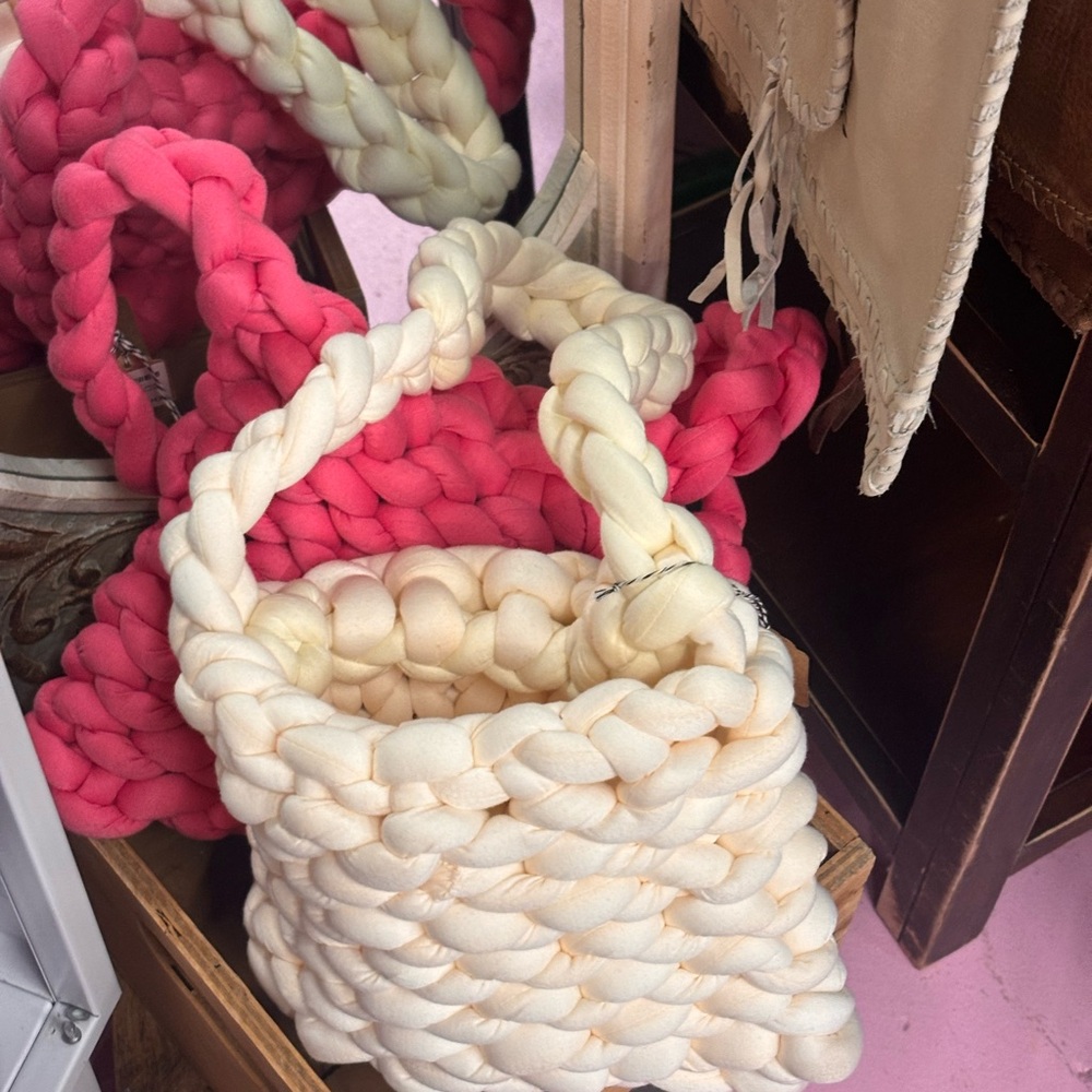 Chunky Knit Cream and Pink Tote Bag